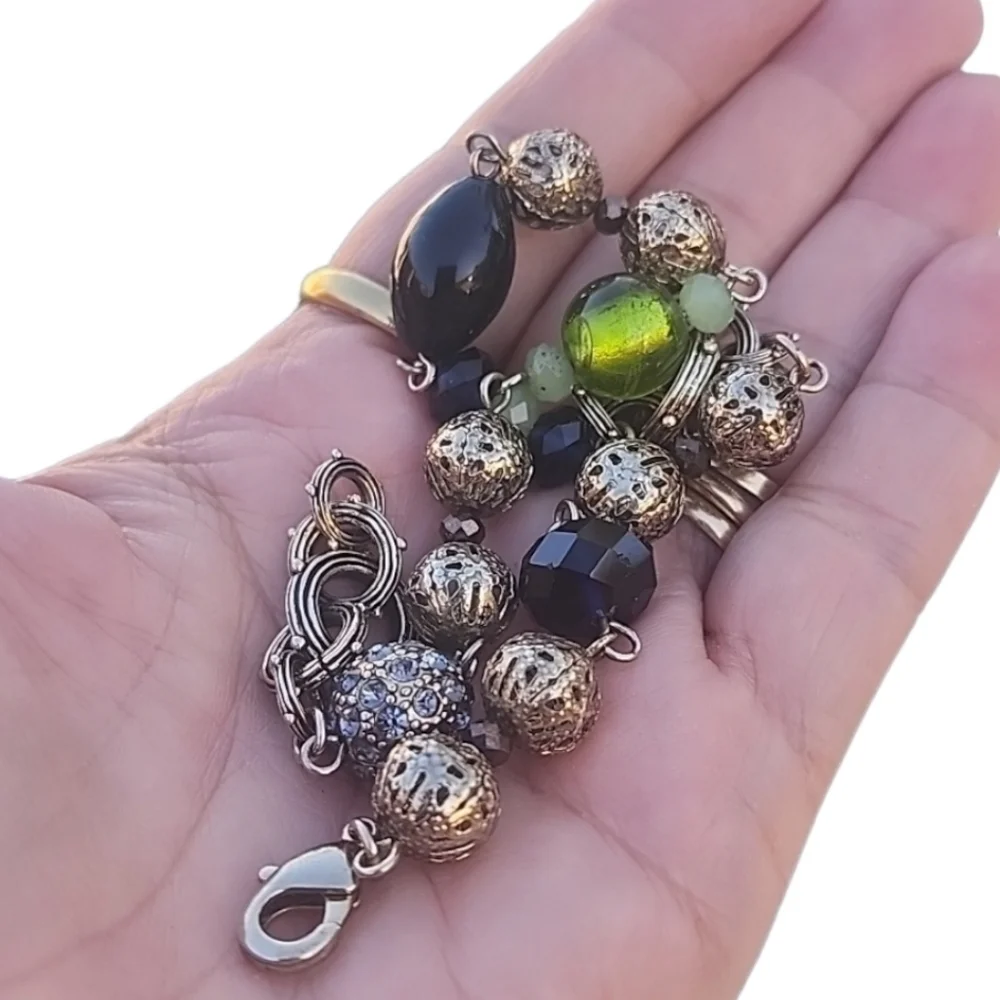 VINTAGE Chunky Glass Bead Charm Bracelet Anklet Boho Moroccan Style Statement - Picture 10 of 16